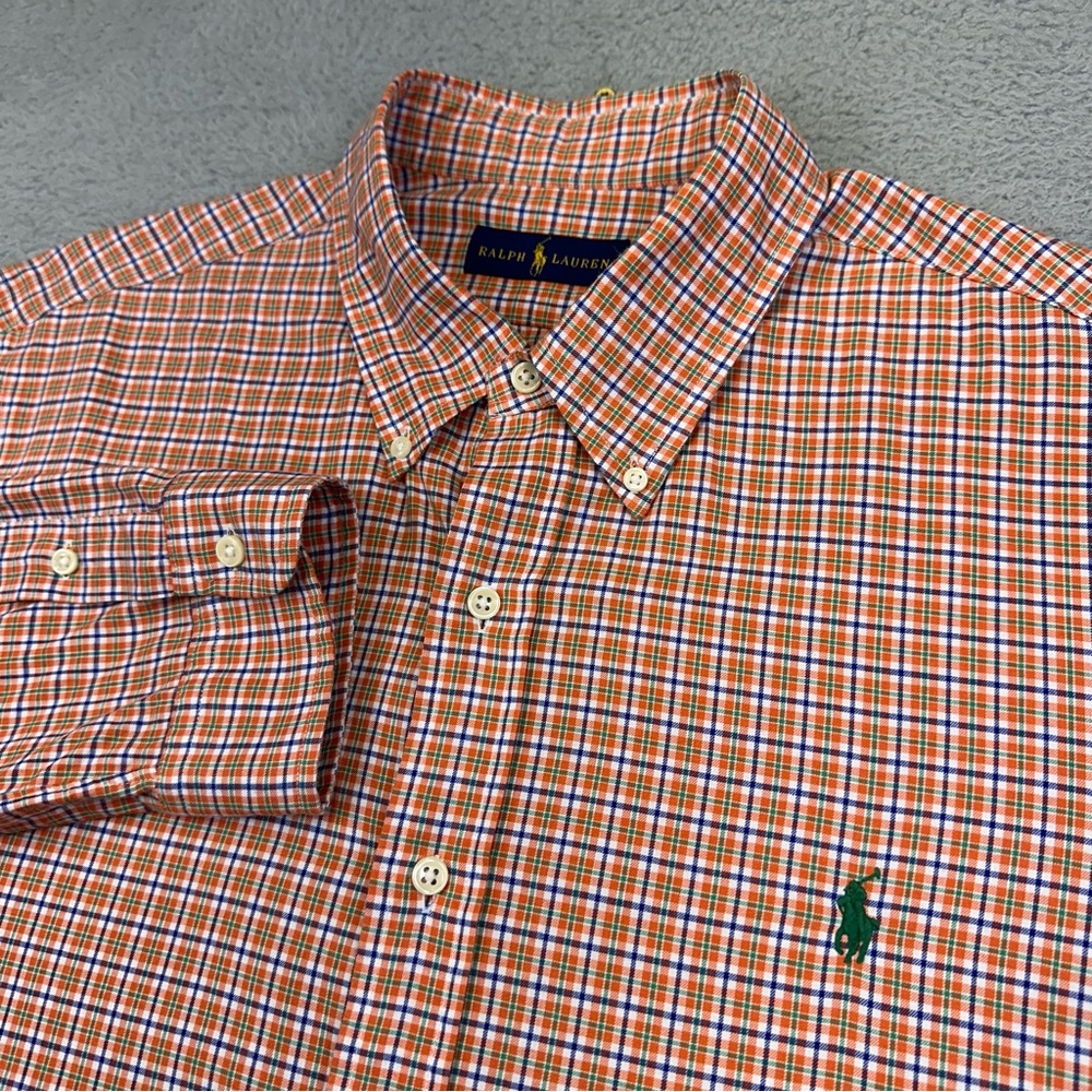 Ralph Lauren Shirt Mens‎ XL Orange Plaid Long Sleeve Button Up Preppy Business